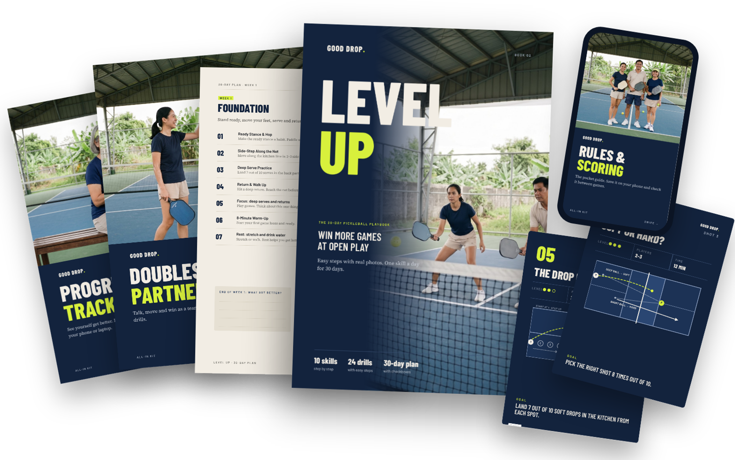 The Level Up book with drill cards, the 30-day plan and the extra guides