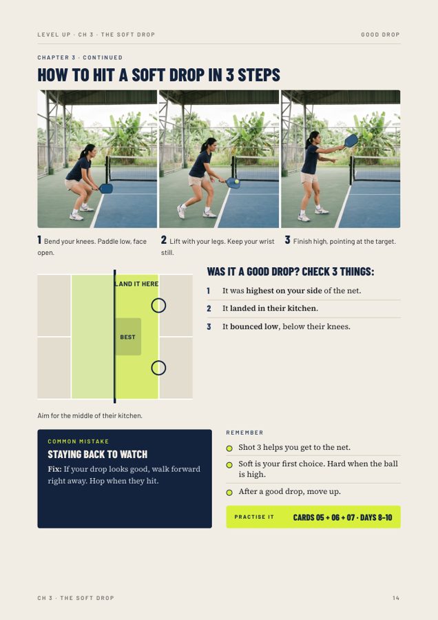 Book page: how to hit a soft drop in 3 steps