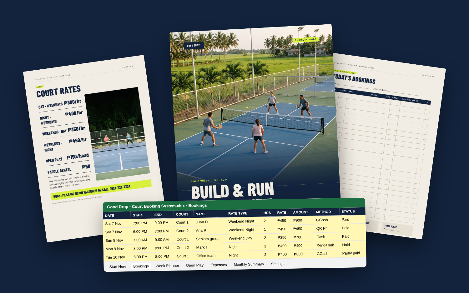 Guide with booking system spreadsheet and printables